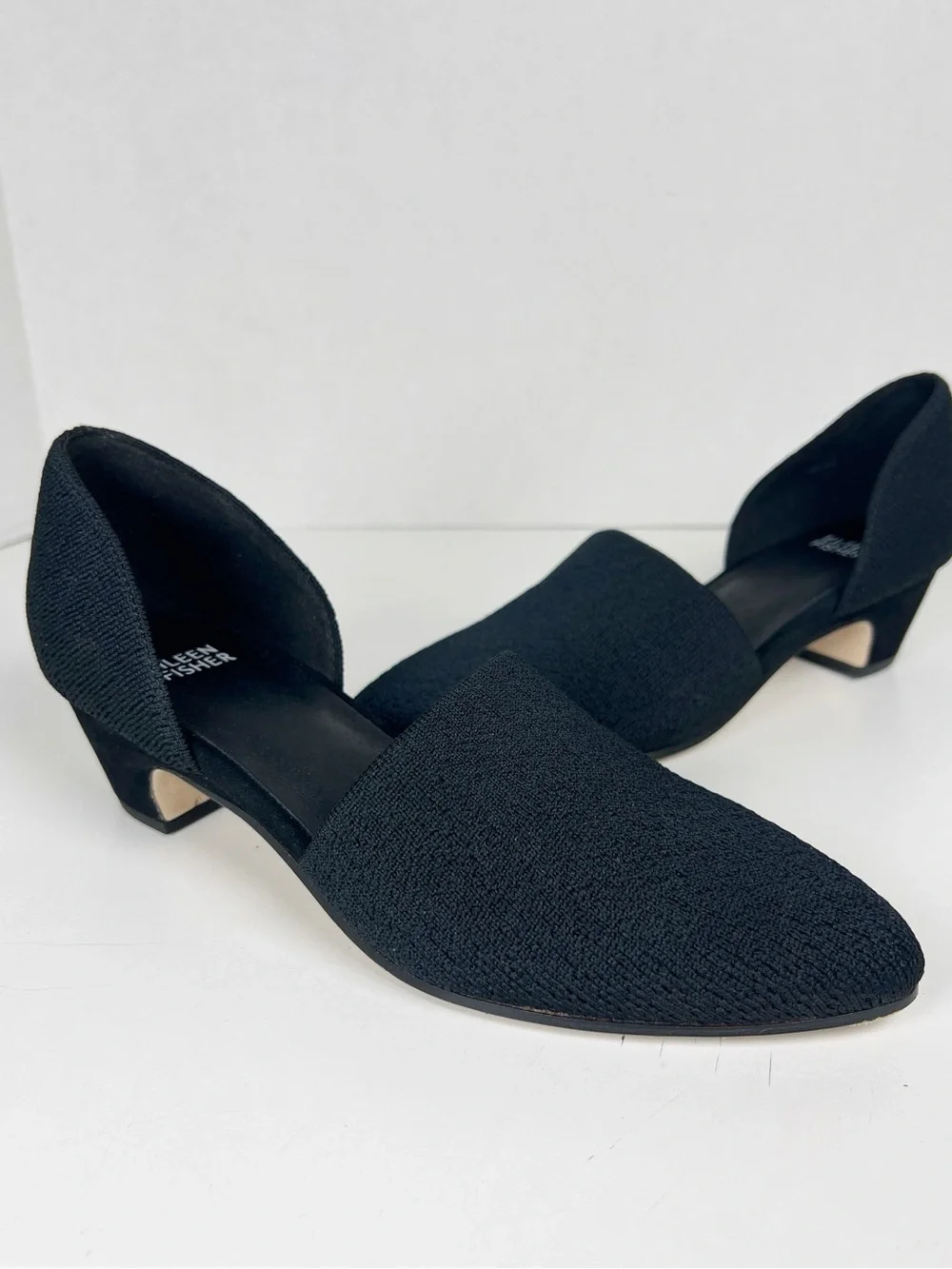 EILEEN FISHER Women’s Size 7 Black Knit Marra Pointed Toe d'Orsay Pumps